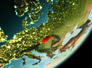 Slovakya sabahları Planet Earth Kırmızı vurgulanır. 3D çizim. Nasa tarafından döşenmiş bu görüntü unsurları.
