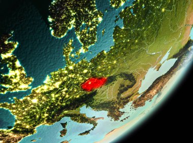 Çek Cumhuriyeti sabahları Planet Earth Kırmızı vurgulanır. 3D çizim. Nasa tarafından döşenmiş bu görüntü unsurları.