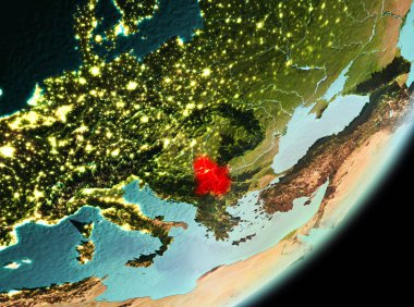 Sırbistan sabahları Planet Earth Kırmızı vurgulanır. 3D çizim. Nasa tarafından döşenmiş bu görüntü unsurları.