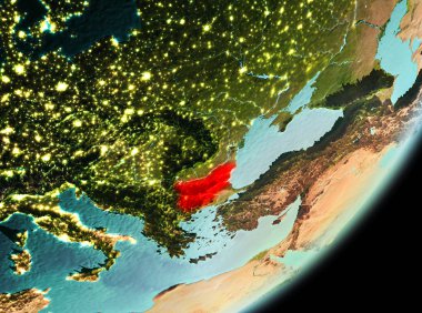 Bulgaristan sabahları Planet Earth Kırmızı vurgulanır. 3D çizim. Nasa tarafından döşenmiş bu görüntü unsurları.