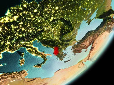 Arnavutluk sabahları Planet Earth Kırmızı vurgulanır. 3D çizim. Nasa tarafından döşenmiş bu görüntü unsurları.