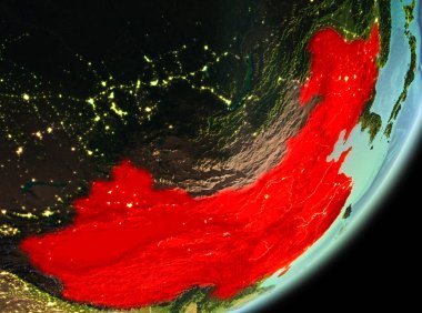 Çin sabahları Planet Earth Kırmızı vurgulanır. 3D çizim. Nasa tarafından döşenmiş bu görüntü unsurları.