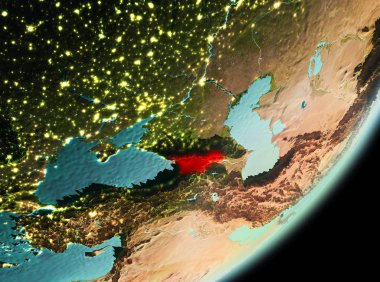 Georgia gecenin Planet Earth Kırmızı vurgulanır. 3D çizim. Nasa tarafından döşenmiş bu görüntü unsurları.
