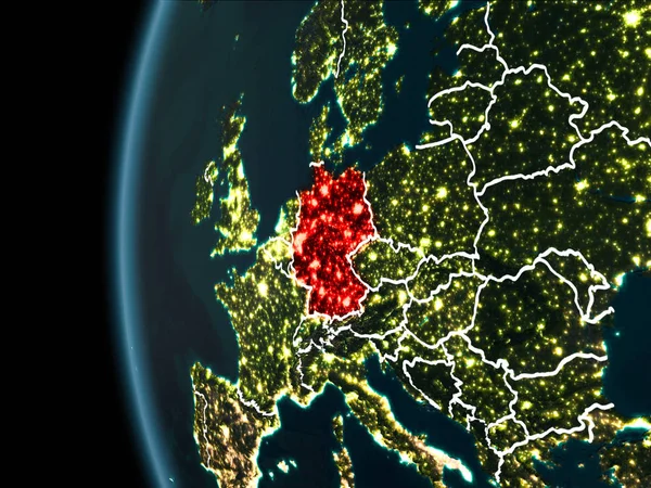 Vista Dell Orbita Della Germania Evidenziata Rosso Con Bordi Visibili — Foto Stock