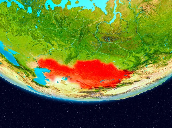 Kazakhstan from orbit of planet Earth. 3D illustration. Elements of this image furnished by NASA.