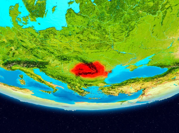 Romania from orbit of planet Earth. 3D illustration. Elements of this image furnished by NASA.