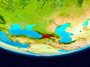 Gürcistan'dan Dünya gezegeninin yörüngesinde. 3D çizim. Nasa tarafından döşenmiş bu görüntü unsurları.