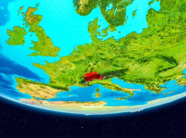 Dünya gezegeninin yörüngeden İsviçre. 3D çizim. Nasa tarafından döşenmiş bu görüntü unsurları.