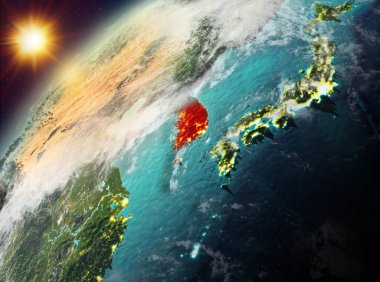 Kore Cumhuriyeti Dünya yörüngesine günbatımı sırasında görülen Illustration. 3D çizim. Nasa tarafından döşenmiş bu görüntü unsurları.
