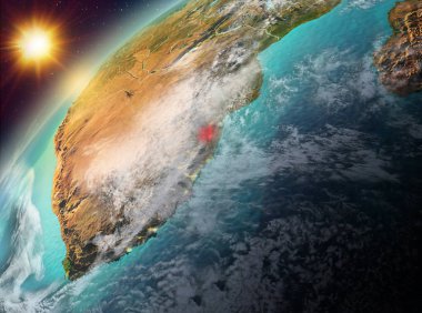 Dünya yörüngesine günbatımı sırasında görülen Svaziland Illustration. 3D çizim. Nasa tarafından döşenmiş bu görüntü unsurları.