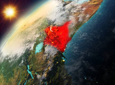 Dünya yörüngesine günbatımı sırasında görülen Kenya Illustration. 3D çizim. Nasa tarafından döşenmiş bu görüntü unsurları.