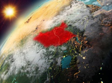 Güney Dünya yörüngesine günbatımı sırasında görülen Sudan Illustration. 3D çizim. Nasa tarafından döşenmiş bu görüntü unsurları.