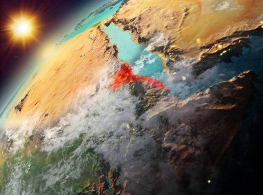 Dünya yörüngesine günbatımı sırasında görülen Eritre Illustration. 3D çizim. Nasa tarafından döşenmiş bu görüntü unsurları.