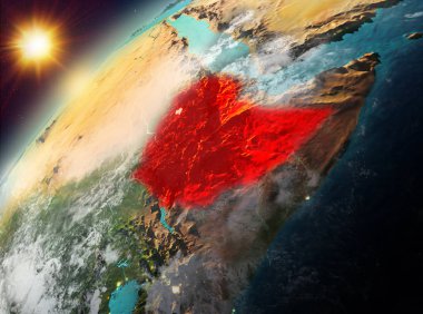 Dünya yörüngesine günbatımı sırasında görülen Etiyopya Illustration. 3D çizim. Nasa tarafından döşenmiş bu görüntü unsurları.
