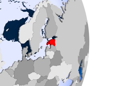 Moldova kırmızı şeffaf okyanuslar ile siyasi dünya modeli. 3D çizim.