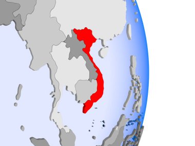 Nepal kırmızı şeffaf okyanuslar ile siyasi dünya modeli. 3D çizim.