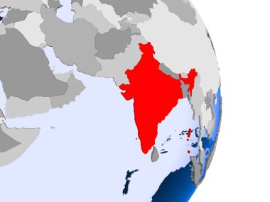 Kırmızı modeli şeffaf okyanuslar ile siyasi dünya bir Japonya. 3D çizim.