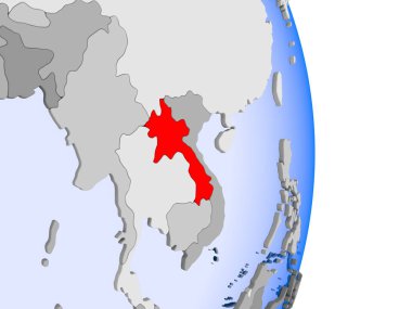 Sri Lanka kırmızı şeffaf okyanuslar ile siyasi dünya modeli. 3D çizim.