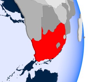 Kongo kırmızı şeffaf okyanuslar ile siyasi dünya modeli. 3D çizim.