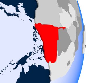 Demokratik Kongo Cumhuriyeti kırmızı şeffaf okyanuslar ile siyasi dünya modeli. 3D çizim.