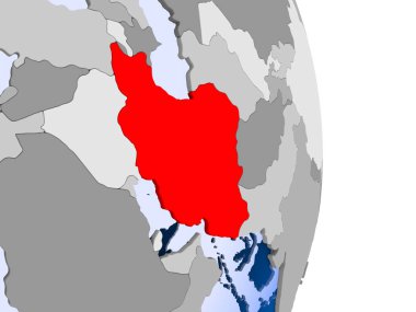 Lübnan'da kırmızı şeffaf okyanuslar ile siyasi dünya modeli. 3D çizim.