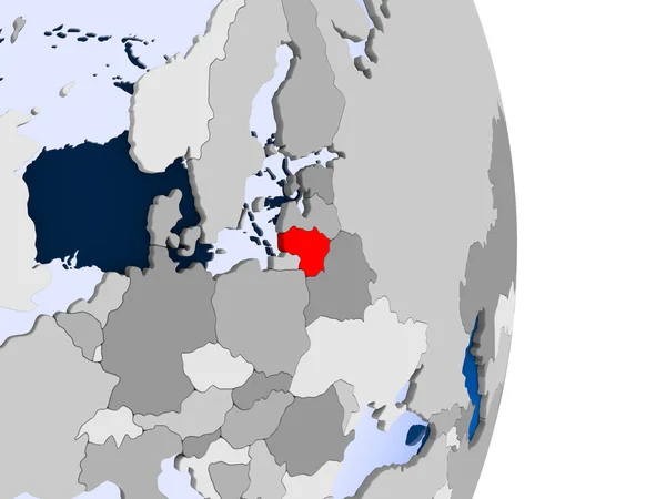 塞尔维亚在红色在政治地球的模型以透明的海洋 — 图库照片