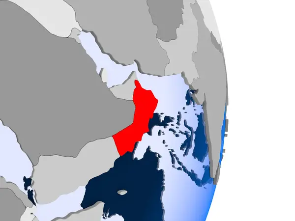 Uganda Czerwono Modelu Globus Polityczny Przezroczystym Oceanów Ilustracja — Zdjęcie stockowe