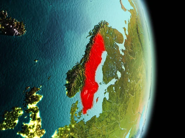 Sverige i morgon från orbit — Stockfoto