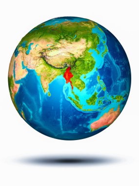 Beyaz arka plan ile yeryüzünde Myanmar