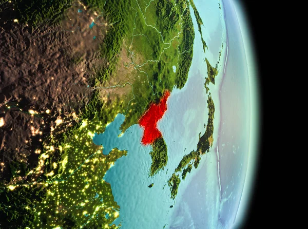 Corea del Norte en la mañana desde la órbita —  Fotos de Stock