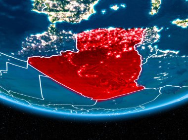 Planet Earth gece uzaydan Cezayir