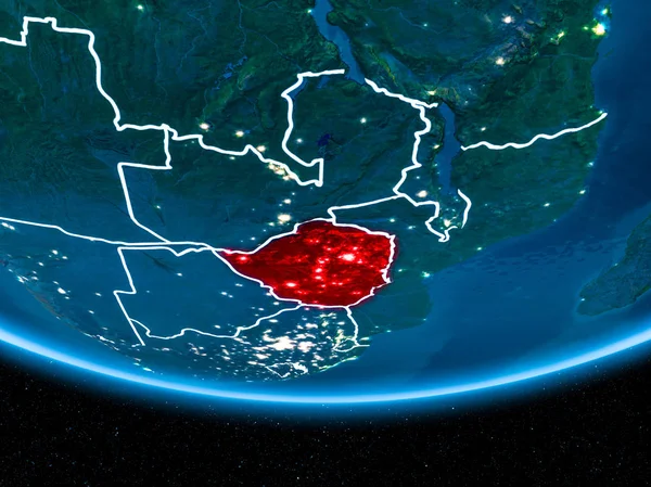 Zimbabwe on planet Earth from space at night