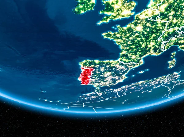 Portugal on planet Earth from space at night