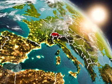 İsviçre gündoğumu sırasında uzaydan