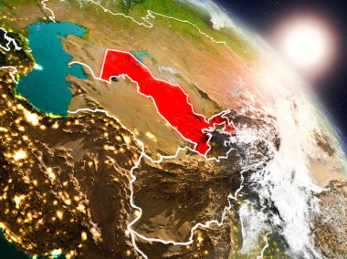 Özbekistan gündoğumu sırasında uzaydan
