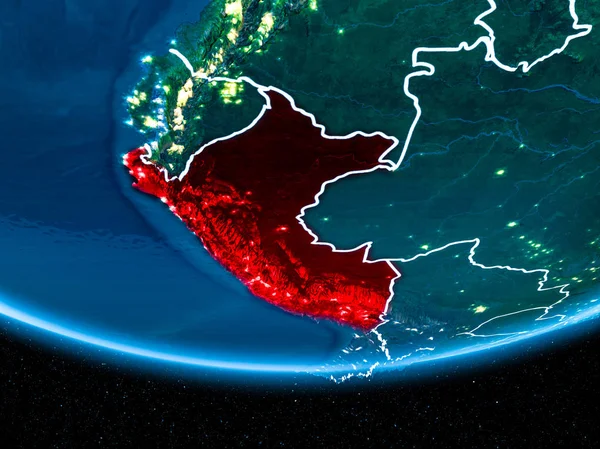 Peru on planet Earth from space at night