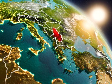 Sırbistan gündoğumu sırasında uzaydan