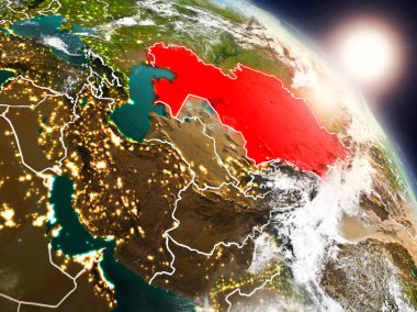 Kazakistan gündoğumu sırasında uzaydan