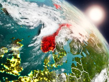 Norveç gündoğumu sırasında uzaydan