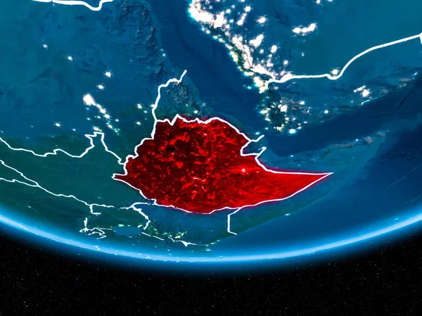 Ethiopia on planet Earth from space at night