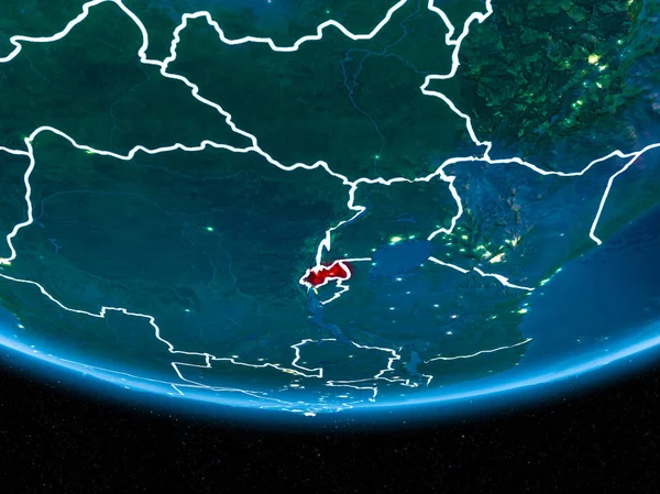 Rwanda on planet Earth from space at night