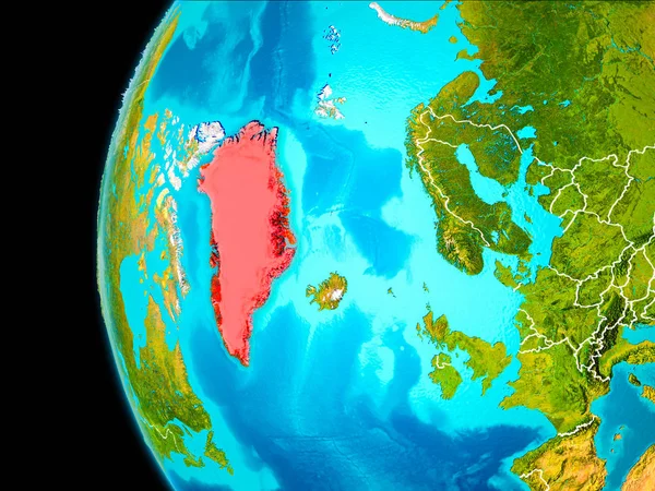 Grönland Haritası kırmızı — Stok fotoğraf