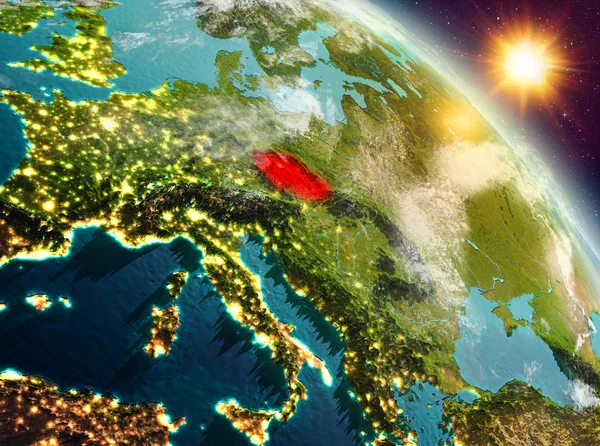 República Checa al amanecer desde la órbita —  Fotos de Stock