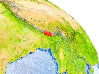 Dünya'nın kırmızı modelindeki Bhutan