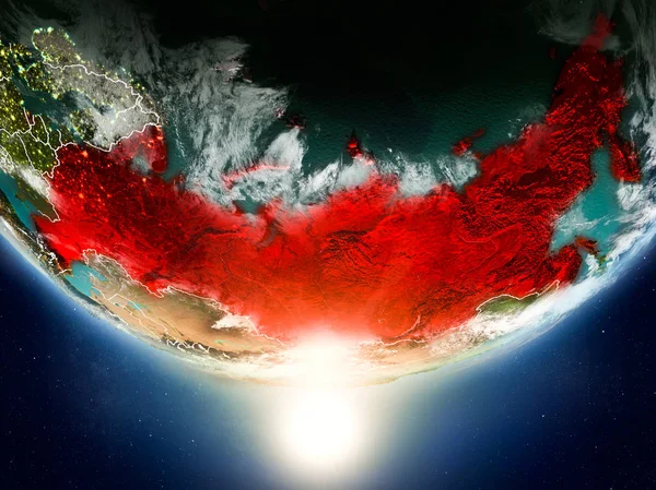 Russie avec soleil sur la planète Terre — Photo