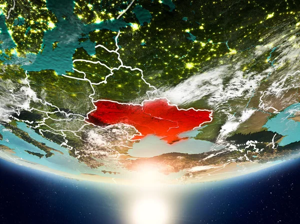Ucrania con sol en el planeta Tierra —  Fotos de Stock