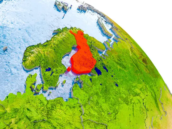 Finland i röd modell av jorden — Stockfoto
