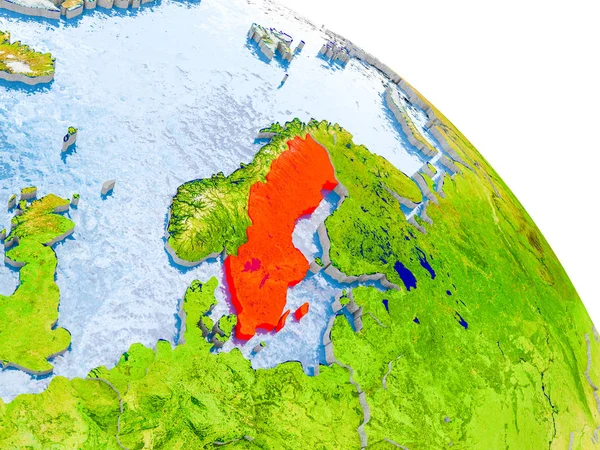 Zweden in rode model van de aarde — Stockfoto