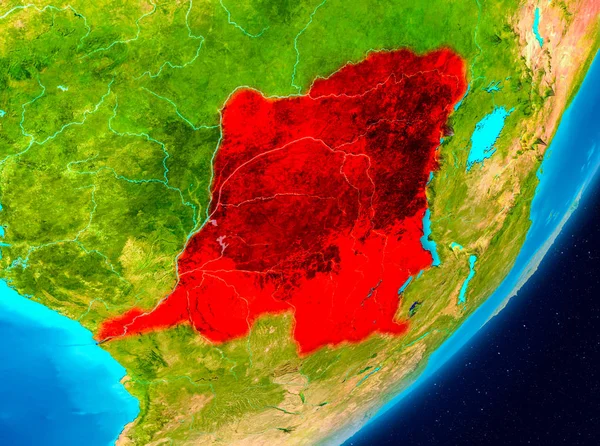 Omloppsbana vy av demokratiska republiken Kongo i rött — Stockfoto