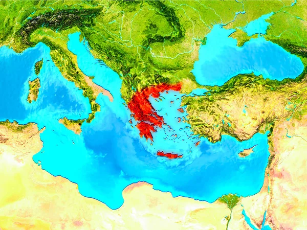 지구에 빨간색으로 그리스 — 스톡 사진